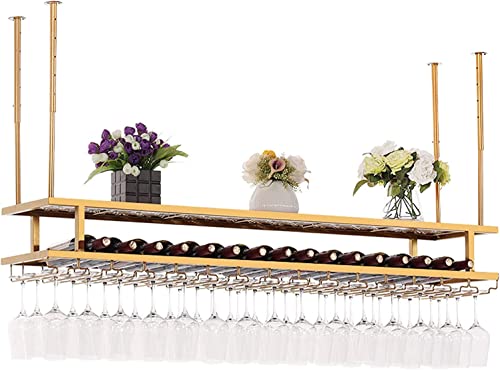 EMISOO Wine Rack Wall Mounted - Ceiling Hanging Wine Glass Rack European Style Wine Bottle Holder Decoration Stemware Goblet Shelf for Bars, Adju