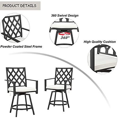 LOKATSE HOME Patio Outdoor Metal Bar Height Swivel Chairs Armrest Set of 2 for Garden Lawn Backyard, Beige