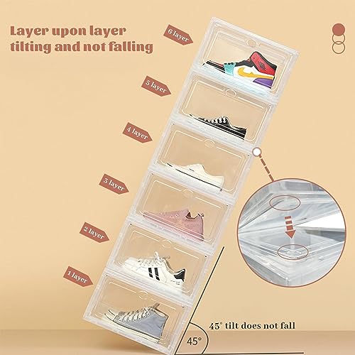 Lora Dew Shoe Storage Box,Acrylic Shoe Organizer with Magnetic Door,Clear Plastic Stackable Shoes Container for Closet,Sneaker Storage Boxes,Tran