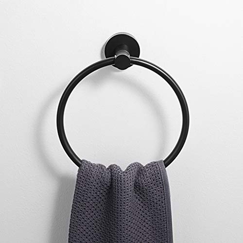 Stainless Steel Bathroom Towel Ring, Wall Mounted Bathroom Kitchen Towel Hanger Hand Towel Holder (Matte Black)
