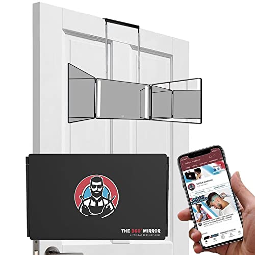 LIPFISBARBERSHOP.COM The 360 LED Mirror - Travel Version with Adjustable Telescoping Hooks, Perfect Self Haircut Mirror for Men - 3 Way Mirror fo