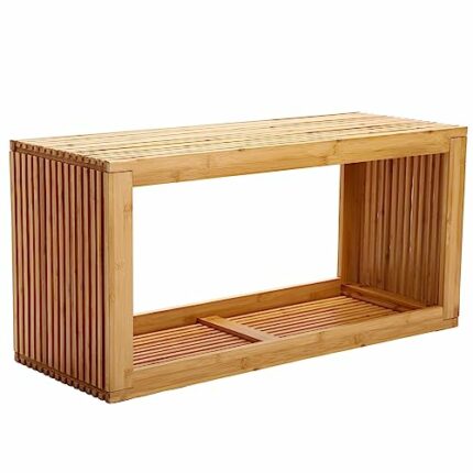 Wesiti Bamboo Dining Bench Solid Wood Entryway Bench Wooden Table Bench Seating Acacia Wood Bedroom Patio Bench for Bathroom, Living Room, Dining