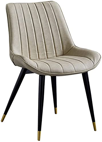 Dining Chair Upholstered Faux Leather Seat Modern Style Office Chair Ergonomic Backrest with Sturdy Black Metal Legs Easy Assembly (Color : Cream