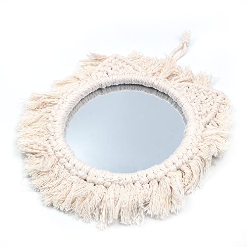 Tiardey Hanging Wall Mirror with Boho Fringe Round Decorative Mirror for Apartment Living Room Bedroom Home Decor-Cat Style