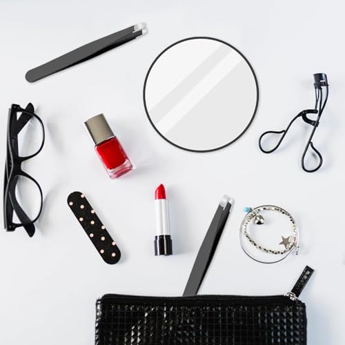 Leikedun 30X Magnifying Mirror, 3.5 inches Magnifying Mirror with Suction Cup and 2Pcs Tweezers, Stick on Shower Mirror Travel Pocket Magnifying