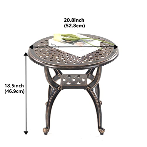 Mandolin Outdoor Patio Table,Rust -Resistant Cast Aluminum Side Table,Weather Resistant End Table,Coffee Table, Perfect for Patio, Backyard Or Ga