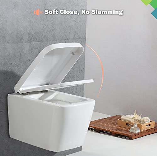 Mass Dynamic Square Toilet Seat Soft Close, One Button Quick Release Toilet Seats for Easy Cleaning, Easy Installation with Top Fixing & Adjustab