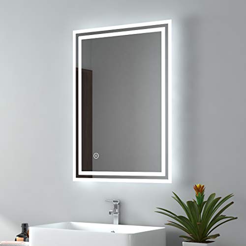 EMKE Bathroom Mirror with LED Lights - 400x600mm Backlit LED Illuminated Bathroom Mirror with Demister Heat Pad, Makeup Vanity Touch Mirror with