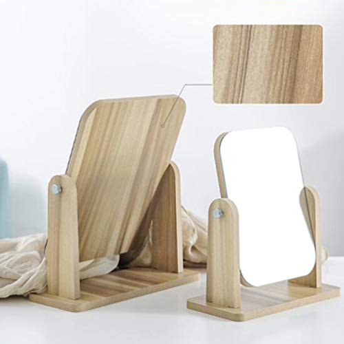 FRCOLOR Makeup Mirror with Wooden Stand 360 Degree Rotatable Vanity Makeup Mirror Portable Tabletop Mirror for Bathroom Shaving (L)