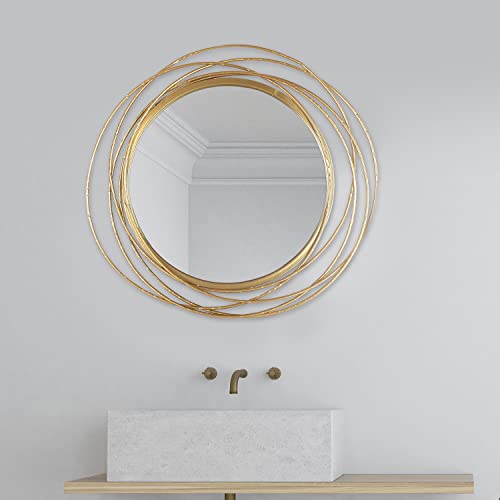 Mirrorize Large 51cm Gold Round Mirror, Circle Framed Bathroom Vanity Mirror, Wall Mirror for Living Room Hallway Bedroom, Make Up Mirror 51 CM D