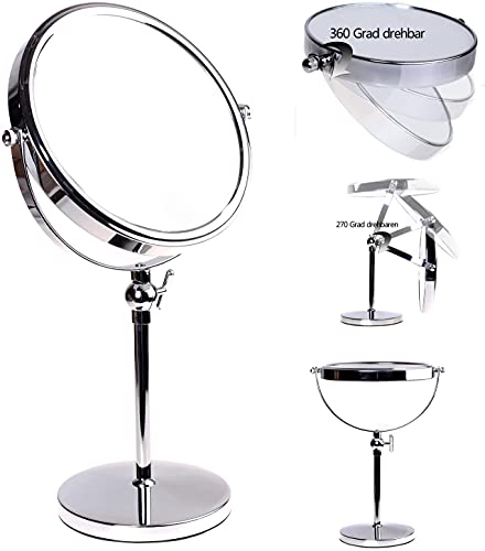 HIMRY Pedestal Mirror Height Adjustable, 8 Inch 7x Magnification Cosmetic Mirror, Two-Sided Swivel Mirror Chrome finish, Standing Shaving Mirror