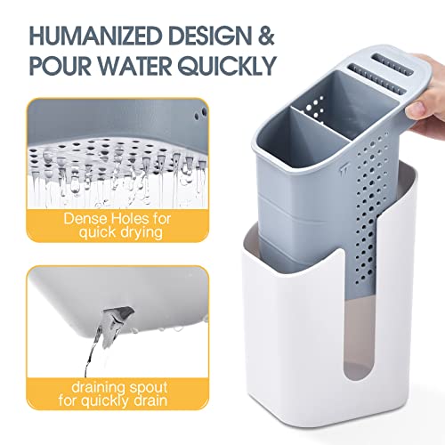 KINGRACK Cutlery Drainer and Sink Caddy, 4-Compartment Storage Organizer for Flatware, Forks, Knives, Spoons and Brushes, Compact Multi-Purpose S