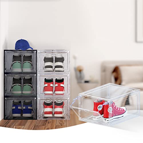 OMOPIN Clear Plastic Shoe Boxes Stackable, 10 Pack Drop Front Shoe Box, Shoe Storage Box, Sneaker Storage Shoe Containers for Size 12 (Clear 10pa