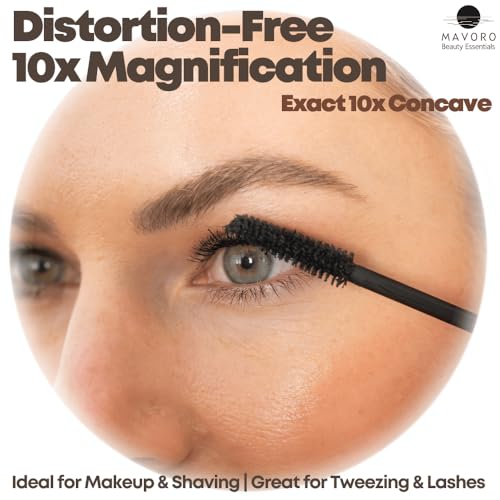 Mavoro 10x Magnifying Mirror Suction Cup Mirror. 9in Large Makeup Mirror with Magnification and 3 Strong Suction Cups. Large Magnified Mirror, Sh