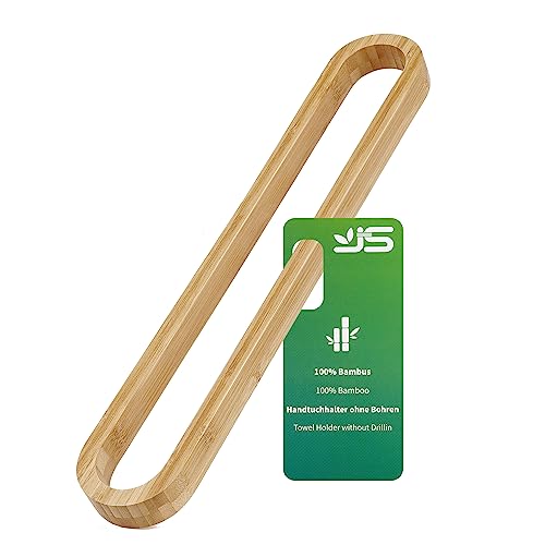 JS Towel Rack Wall Mounted Towel Storage 55cm Towel Rail Bathroom Hand Towel Holder Self Adhesive Bamboo Wood Natural