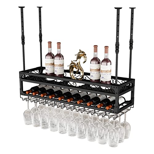 EYLINK Ceiling Storage Rack Wall Mounted Wine Glass Rack Adjustable Industrial Wine Rack Hanging Wine Glass Rack Home Bar Multifunctional Display