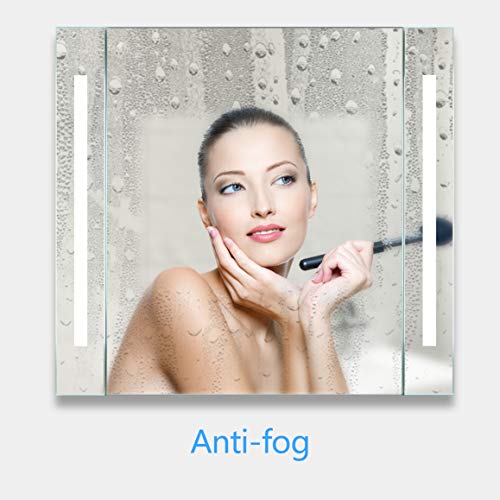 KAASUN Wall Mounted LED Bathroom Mirror Cabinet Sensor Switch and Shaver Socket Multifunctional Intelligence Storage Cabinet 650x600x125mm White