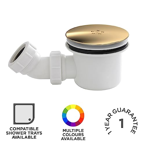 nuie STW005 Modern Bathroom Fast Flow Shower Waste Cover, 99 x 116 x 116mm, Brushed, White/Brass