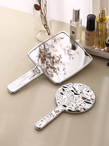 MIRRORNOVA Handheld Mirror, Water Ripples Hand Mirror with Handle for Make up, Square, Silver, Medium