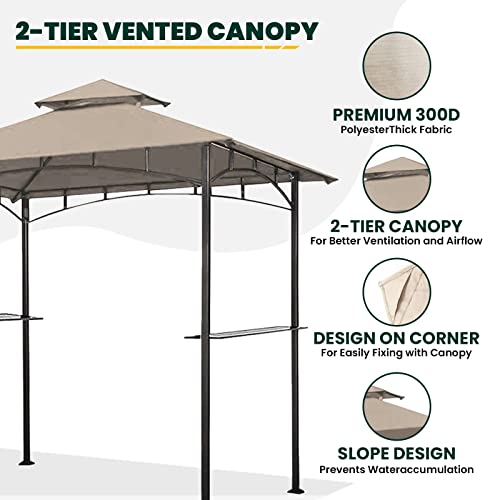 Grill Gazebo Replacement 5' x 8' Canopy Roof, Outdoor BBQ Gazebo Canopy Top Cover, Double Tired Grill Shelter Cover with Durable Polyester Fabric