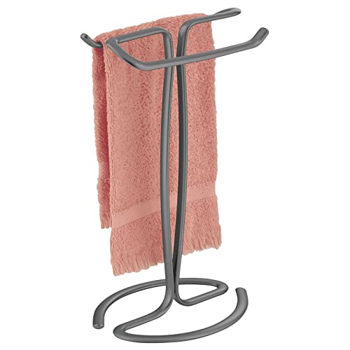 mDesign Standing Towel Rack – 2-Sided Small Towel Stand for Handtowels and Facecloths – Bathroom Towel Rack for Storing and Drying Towels – Graph