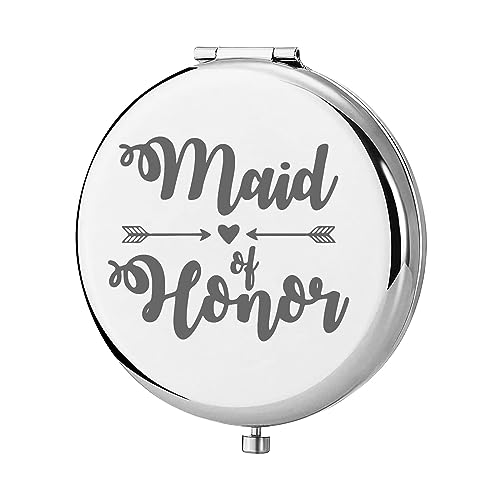 KEYCHIN Maid of Honor Pocket Mirror Bridal Shower Gifts Bridesmaid Wedding Compact Makeup Mirror for Sister Friend Bestie (Maid of Honor-S)
