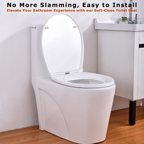 Mass Dynamic White Toilet Seat Soft Close Toilet Seats with Quick Release for Easy Cleaning, Top Fix Easy Installation, Standard Oval Shape Toile