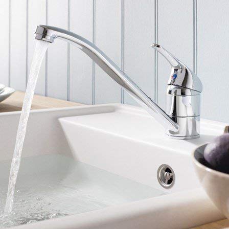 Kitchen Sink Mixer Tap Single Lever with Long Swivel Spout Monobloc Faucet Solid Brass Body Chrome