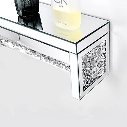 TACIDON Glass Mirrored Wall Shelf. Wall Mounted Bathroom Shelf Over Toilet. Glamorous Crystal Diamond Glass Towel Bar. Decorative Storage Glass S