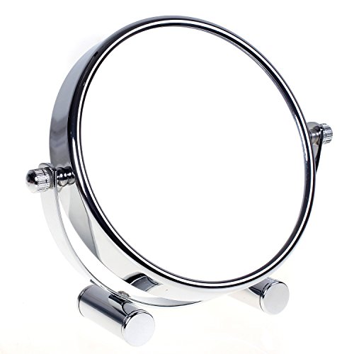 HIMRY Free Standing Small Platform Shaving/Make Up Mirror, 6 Inch 5x Magnification, Two-Sided Swivel Mirror Chrome finish Cosmetic Mirror, Stand