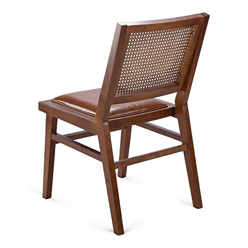 MeetLeisure Armless Mid-Century Wooden Chair Teak Color Set of 2 - Wooden Chair with Hand-Woven Rattan Backrest, Suitable for Living Room & Kitch