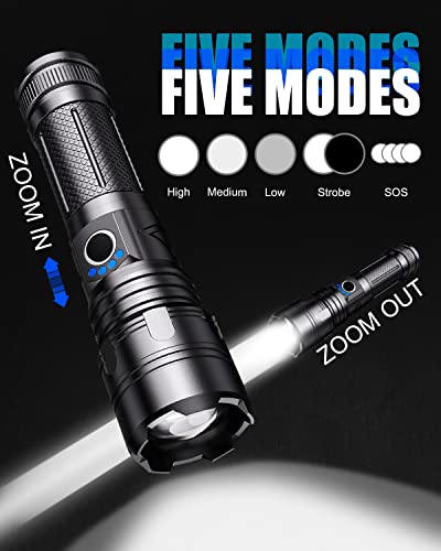 Maxesla 2 Pack Type C LED Torch Rechargeable 8000LM Gifts for Men Dad Kids, 3000mAh Battery Torches LED Super Bright, IPX5 Waterproof Rechargeabl