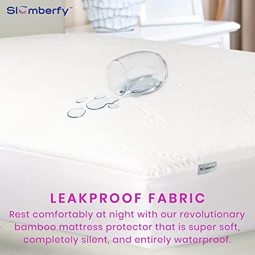 Waterproof Mattress Protector by Slumberfy | Hypoallergenic Bamboo Mattress Protector | Natural + Breathable Jacquard Fabric | Queen Mattress Cov