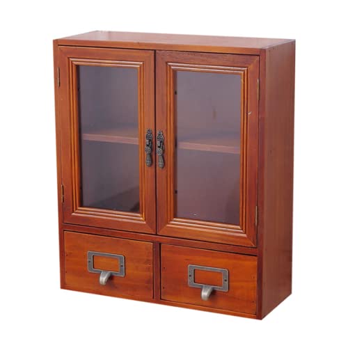 Nisorpa Small Cabinet Wall Mounted Rustic Display Cabinet Brown, Cupboard Storage Organiser Shelves W/Drawers,File Cabinet with Open Compartments