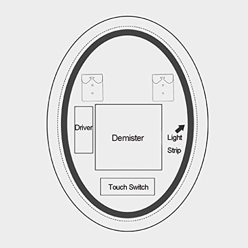 Illuminated Bathroom Mirror with Led Light and Touch Sensor Wall Mounted Oval Makeup Shaving No Border, g,