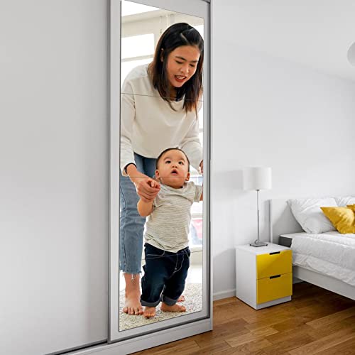 Fowecelt Acrylic Mirror Tiles Stick - 4pcs Mirror Full Length for Walls, Stick on Mirrors for Wardrobe Doors, Self Adhesive Mirror for Home Gym,