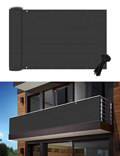 POYEE 0.9 x 6 m Black Balcony Privacy Screen Fence Cover UV Protection Weather Resistant Waterproof Shade Cloth for Outdoor Patio Apartment Backy