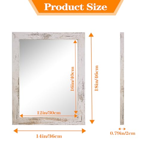 MIZEEYE Wall Mirror Decorative for Farmhouse, White Wood Frame Mirror for Wall, Rectangular Hanging Mirror for Bathroom, Bedroom, Living Room, Ha