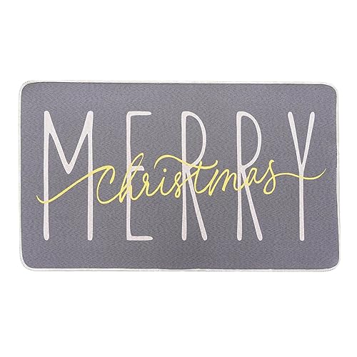 ONWAY Merry Christmas Doormat, Blue Gold Winter Seasonal Door Mat Christmas Holiday Low-Profile Floor Rug Switch Mat for Indoor Outdoor 17.5 x 29