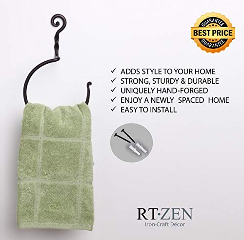 RTZEN Matte Black Towel Ring - Wrought Iron Swirl Towel Ring for Bathroom - Decorative Hand Towel Holder for Kitchen - Farmhouse Decor Black Bath