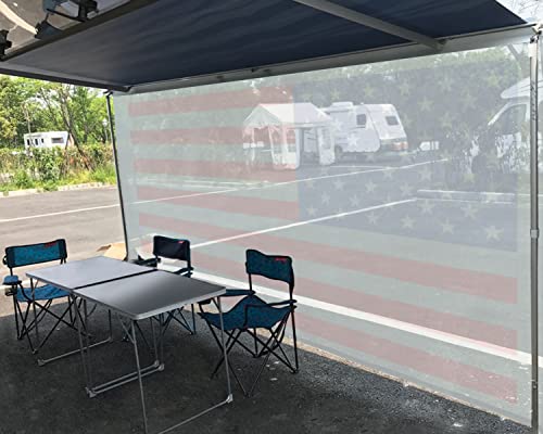 Tentproinc RV Awning Sun Shade Screen 7' X 12' 3'' ( American Flag ) Gray Mesh Sunshade Camper Trailer Awning Shade Screen UV Blocker Completed K
