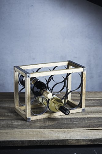 KitchenCraft Industrial Kitchen Vintage-Style 6-Bottle Metal / Wooden Wine Rack, 24.5 x 17.5 x 34 cm (9.5” x 7” x 13.5”)