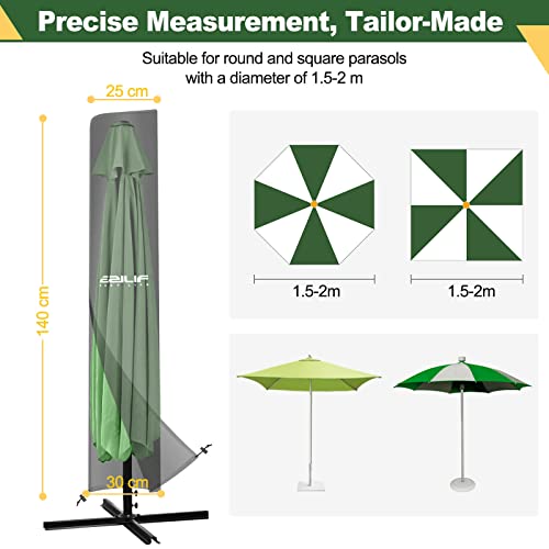 Ezilif Parasol Cover, 420D Oxford Parasol Covers Waterproof/Windproof/Anti-UV, Parasol Covers Fit for 1.5-2M Garden Outdoor Umbrellas(140*25/30CM