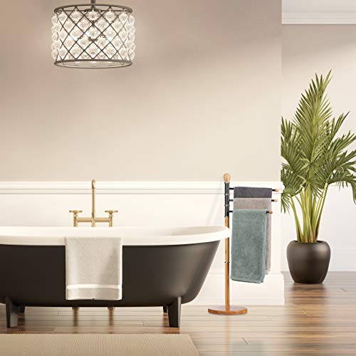 Relaxdays Towel Holder Stand, Adjustable, No Drilling, 3 Towel Rails, Bamboo, Metal, HWD: 94 x 48 x 48 cm, Natural 10024766