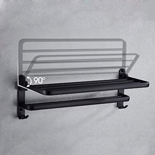 RSOCHS Multifunctional Towel Rack - Towel Rack Double Layer Stainless Steel Bathroom Shelf Holder Wall Mounted Matte Black