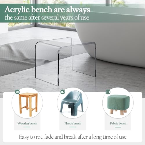 MYOYAY Clear Acrylic Shower Stool Acrylic Shower Bench Waterproof Transparent Chair for Bathroom Kitchen Bedroom Backless See Not-slip Shower Sto
