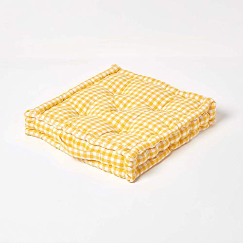 HOMESCAPES Pink & White GINGHAM Check Floor Cushion - 100% Cotton - 40 x 40 x 8 cm Square - Indoor - Garden - Dining chair booster Seat Cushion P