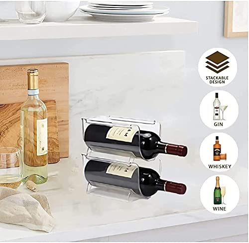 MSYU Plastic Free-Standing Water Bottle and Wine Rack Storage Organizer for Kitchen Countertops, Table Top, Pantry, Fridge - Stackable, Each Rack