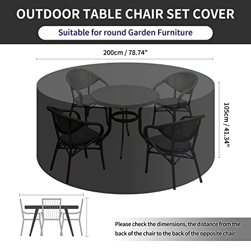 PATIO PLUS Garden Table Covers Round Outdoor, 600D Oxford Fabric Circular Patio Set Table Cover, Garden Furniture Set Cover Waterproof, Windproof