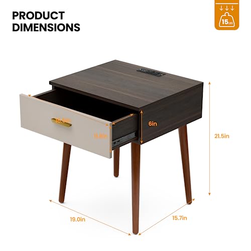 Frylr Nightstand with LED Light,End Table with Charging Station Touch & Hand Waving Control Bedside Tables, Side Table for Bedrooms, Living Room,